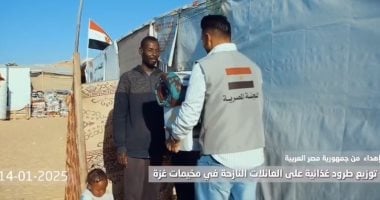 مصر السند.. توزيع مساعدات غذائية على العائلات النازحة بمخيمات غزة.. فيديو