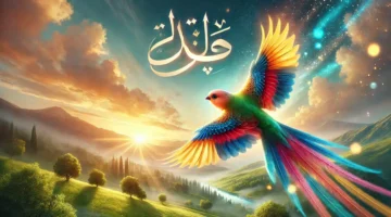 DALL·E 2025 03 03 10.21.57 A stunning and artistic digital design for the article طائر السعيدة. The image showcases a beautiful exotic bird with vibrant multicolored feathers