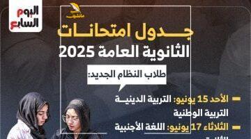 عاجل.. 
                                            جدول امتحانات الثانوية العامة 2025 (إنفوجراف)