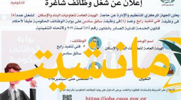 فرصة عمل.. التنظيم والإدارة يعلن مسابقة لـ11 وظيفة فني وسائق بهيئة تعاونيات البناء والإسكان