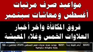 رسميًا.. موعد صرف مرتبات أغسطس 2025 لـ66 وزارة وهيئة حكومية