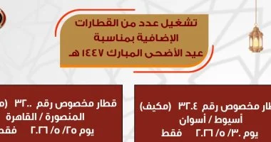 قطارات إضافية في 25 و30 مايو لخدمة ركاب قبلي وبحري بعيد الأضحى