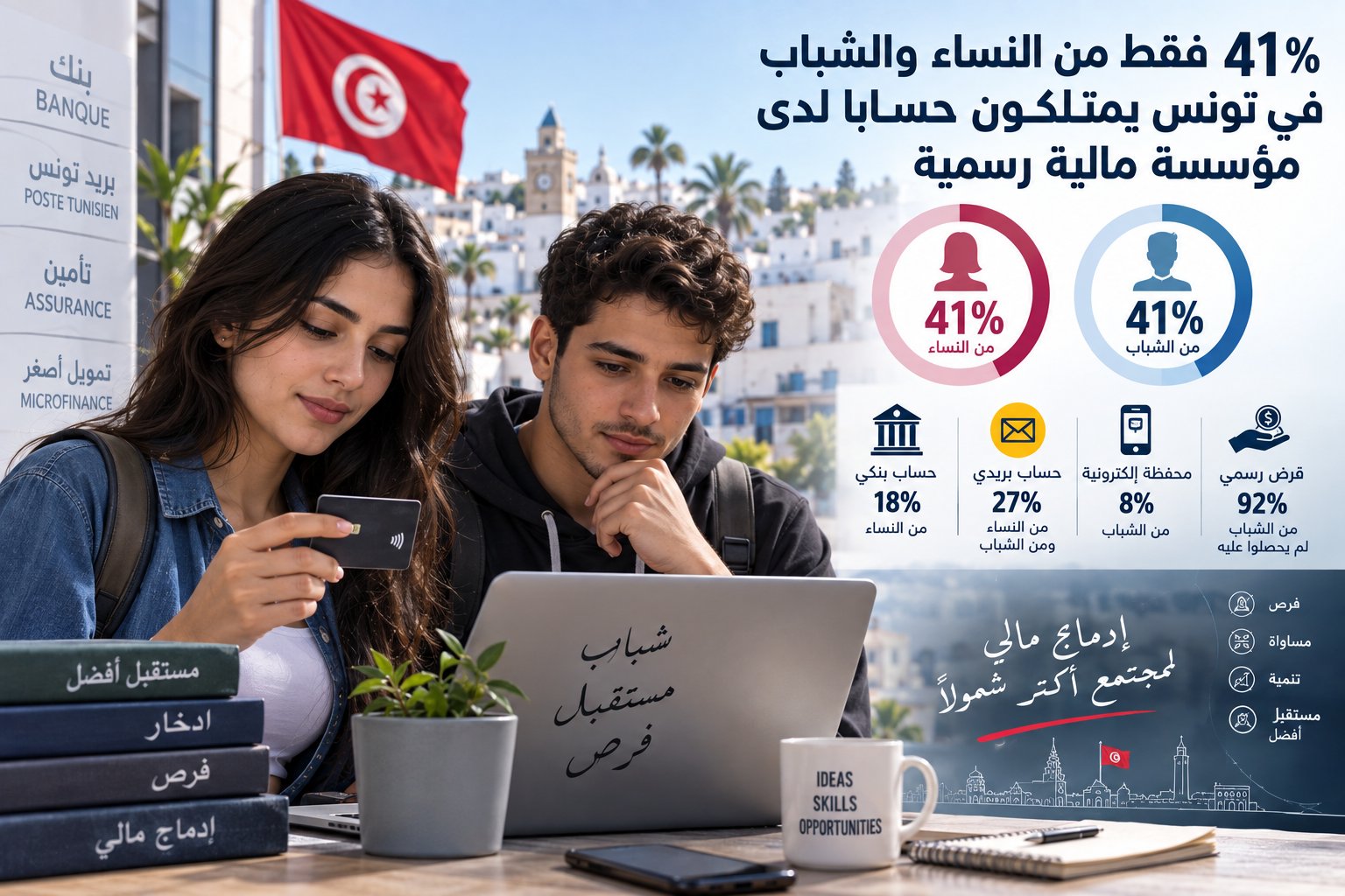 دراسة: 41% فقط من النساء والشباب في تونس يمتلكون حسابًا ماليًا رسميًا