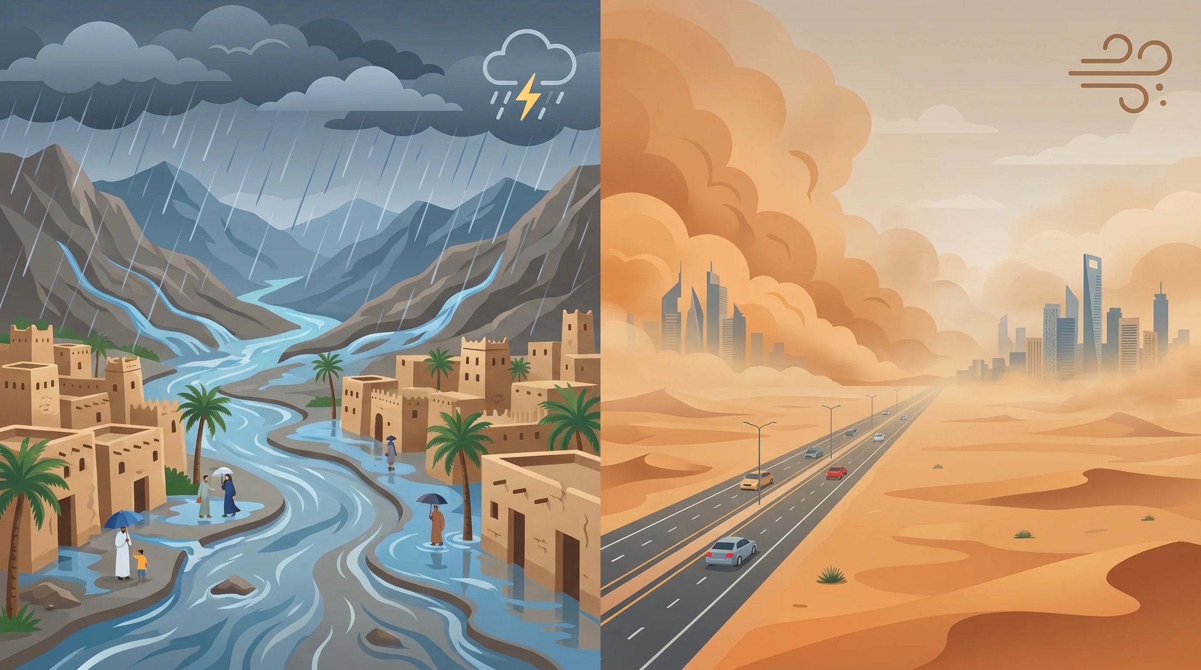 أمطار غزيرة وسيول وبرد تضرب 7 محافظات غرب المملكة حتى 9 مساءً