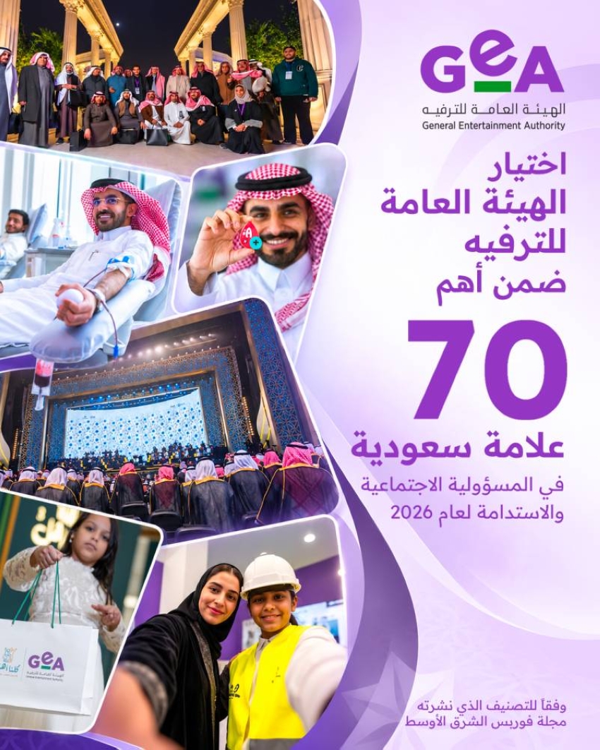 اختيار هيئة الترفيه ضمن أهم 70 علامة سعودية في المسؤولية الاجتماعية والاستدامة لعام 2026